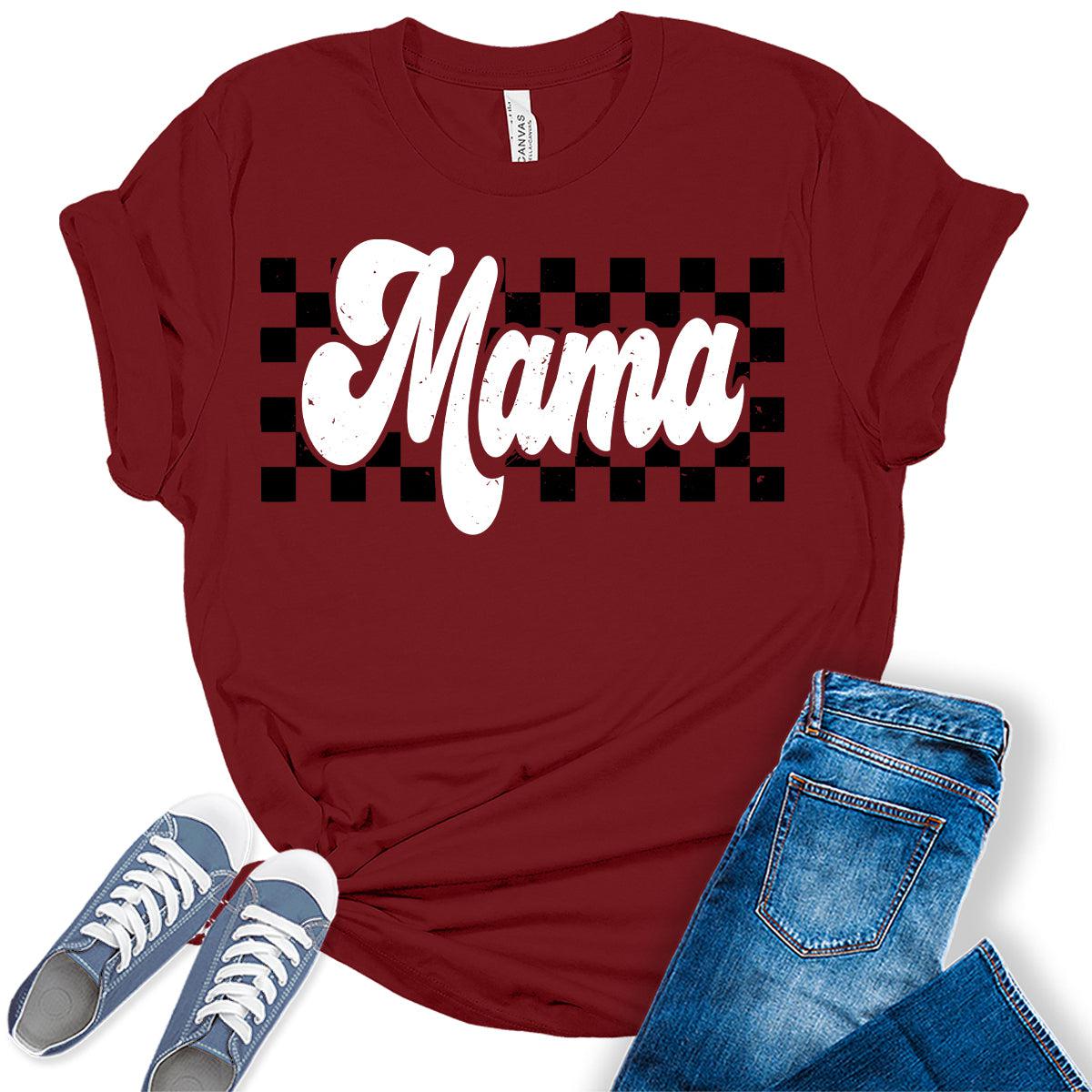 Mama Shirt Retro Mom T Shirt White Letter Print Mothers Day Vintage Graphic Tees for Women