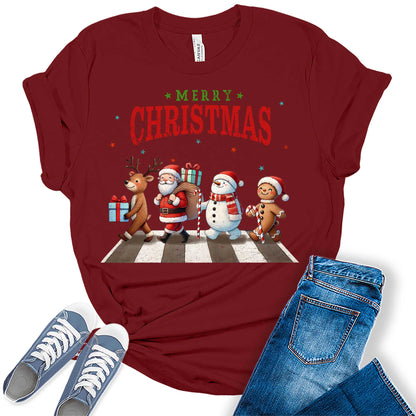 Women's Merry Christmas Shirt Festive Holiday Letter Print Graphic Tees