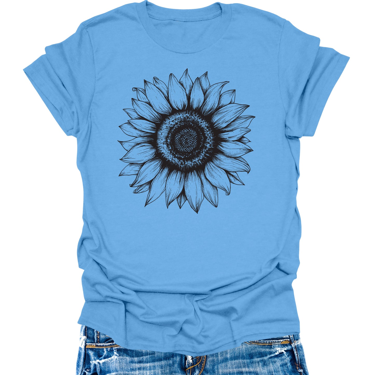 Women's Sunflower T Shirts Short Sleeve Tees Floral Graphic Loose Summer Tops