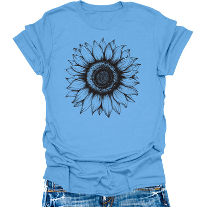 Women's Sunflower T Shirts Short Sleeve Tees Floral Graphic Loose Summer Tops