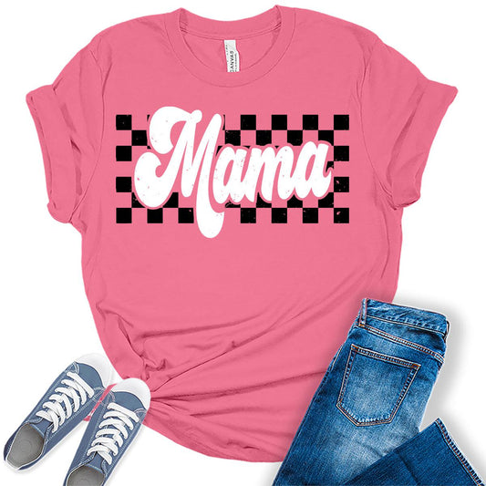 Mama Shirt Retro Mom T Shirt White Letter Print Mothers Day Vintage Graphic Tees for Women