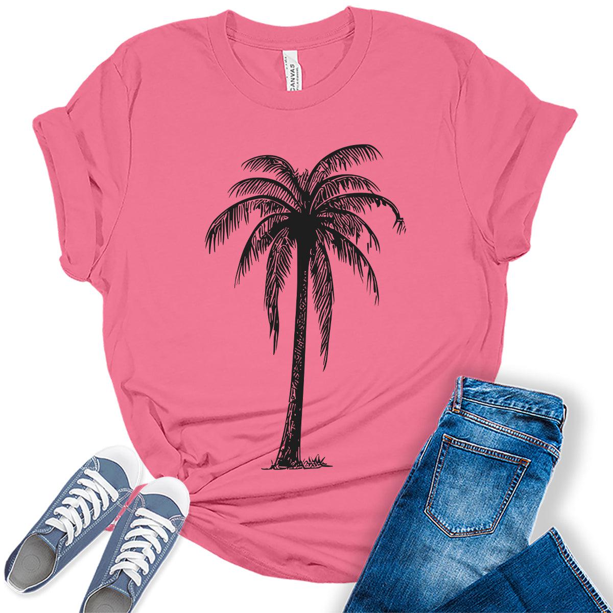 Beach Shirts for Women Palm Tree T Shirts Trendy Summer Tops Vintage Graphic Tees