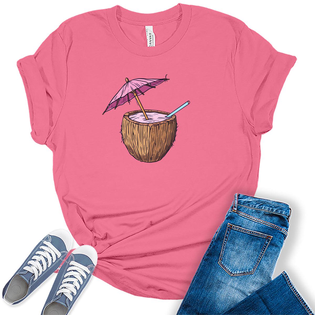 Summer Beach Umbrella Coconut Graphic Tees For Women