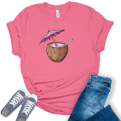 Summer Beach Umbrella Coconut Graphic Tees For Women