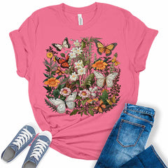 Aesthetic Floral Butterfly Shirt  Fairycore Cottagecore Women's Graphic Tee Trendy Vintage Tops Crewneck Bella Cute Floral Wildflower Girls Shirts