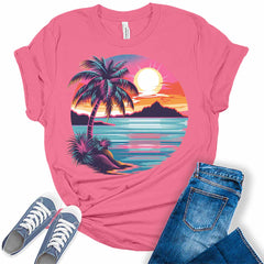 Womens Summer Tops Retro Vintage Beach Shirts Trendy Plus Size Graphic Tees