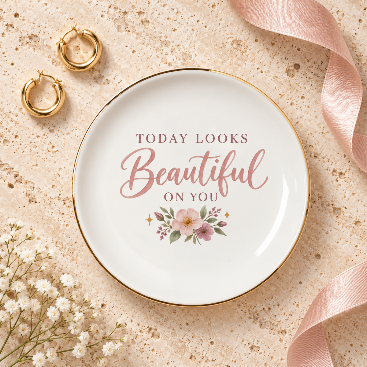 Today Looks Beautiful On You Gift For Her Affirmation Ceramic Jewelry Dish
