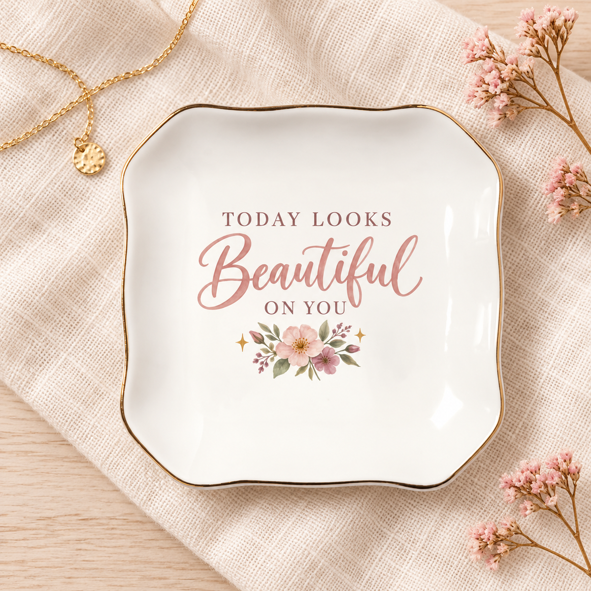 Today Looks Beautiful On You Gift For Her Affirmation Ceramic Jewelry Dish