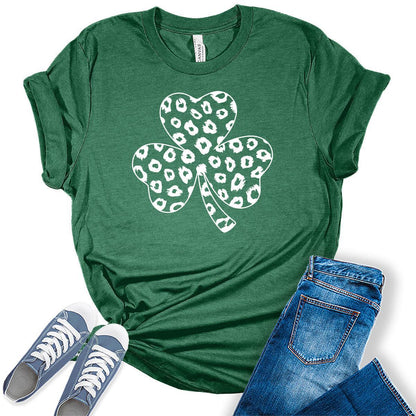 Shamrock Leopard Print St. Patrick's Day Women's Irish Green Graphic Tees