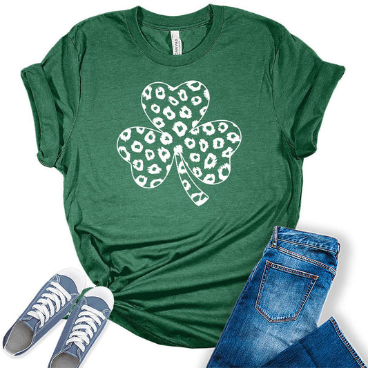 Shamrock Leopard Print St. Patrick's Day Women's Irish Green Graphic Tees