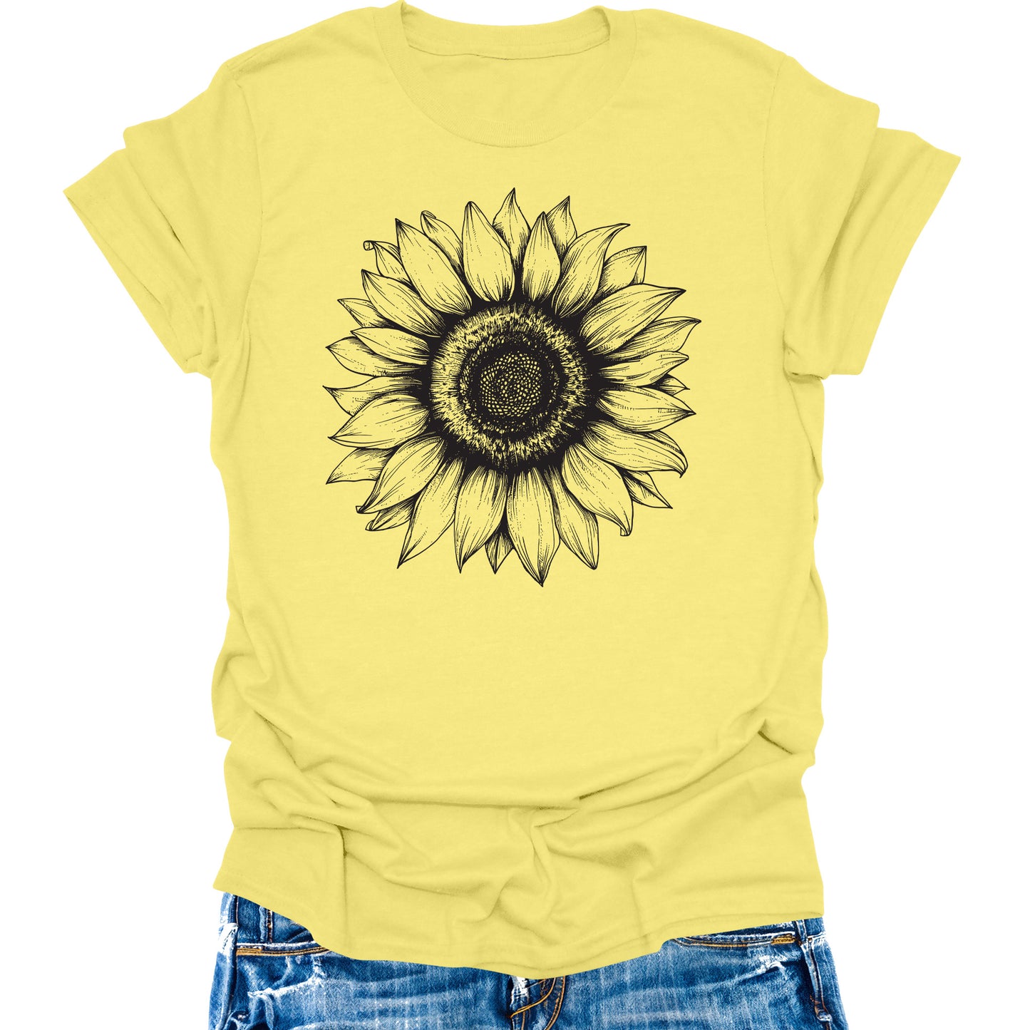 Women's Sunflower T Shirts Short Sleeve Tees Floral Graphic Loose Summer Tops