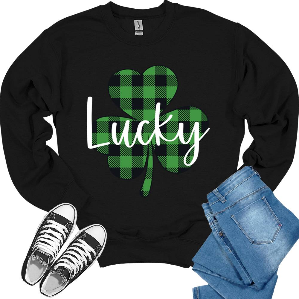 Lucky Plaid Shamrock St Patrick's Day Crewneck Sweatshirt