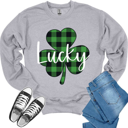 Lucky Plaid Shamrock St Patrick's Day Crewneck Sweatshirt