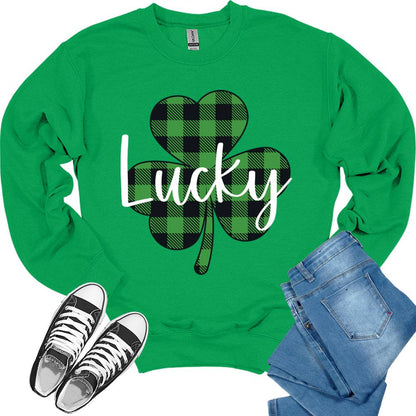 Lucky Plaid Shamrock St Patrick's Day Crewneck Sweatshirt