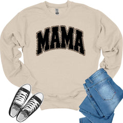 Mama Sweatshirt for Women Leopard Letter Print Long Sleeve Graphic Crewnecks