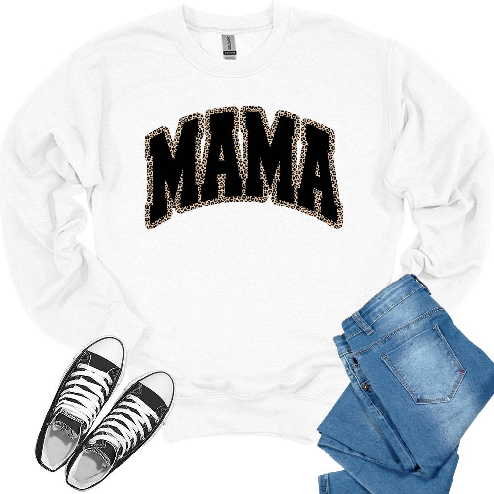 Mama Sweatshirt for Women Leopard Letter Print Long Sleeve Graphic Crewnecks