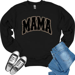 Mama Sweatshirt for Women Leopard Letter Print Long Sleeve Graphic Crewnecks