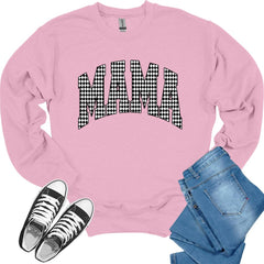 Mama Sweatshirt for Women Checkeetter Print Long Sleeve Graphic Crewnecks