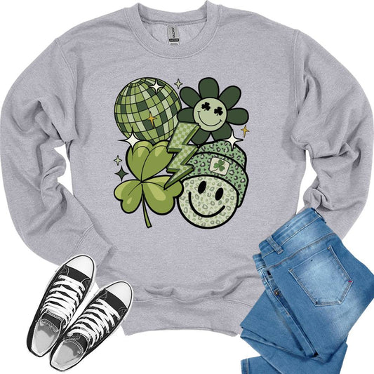 Groovy St Patrick's Day Disco Ball Shamrock Funny Crewneck Sweatshirt