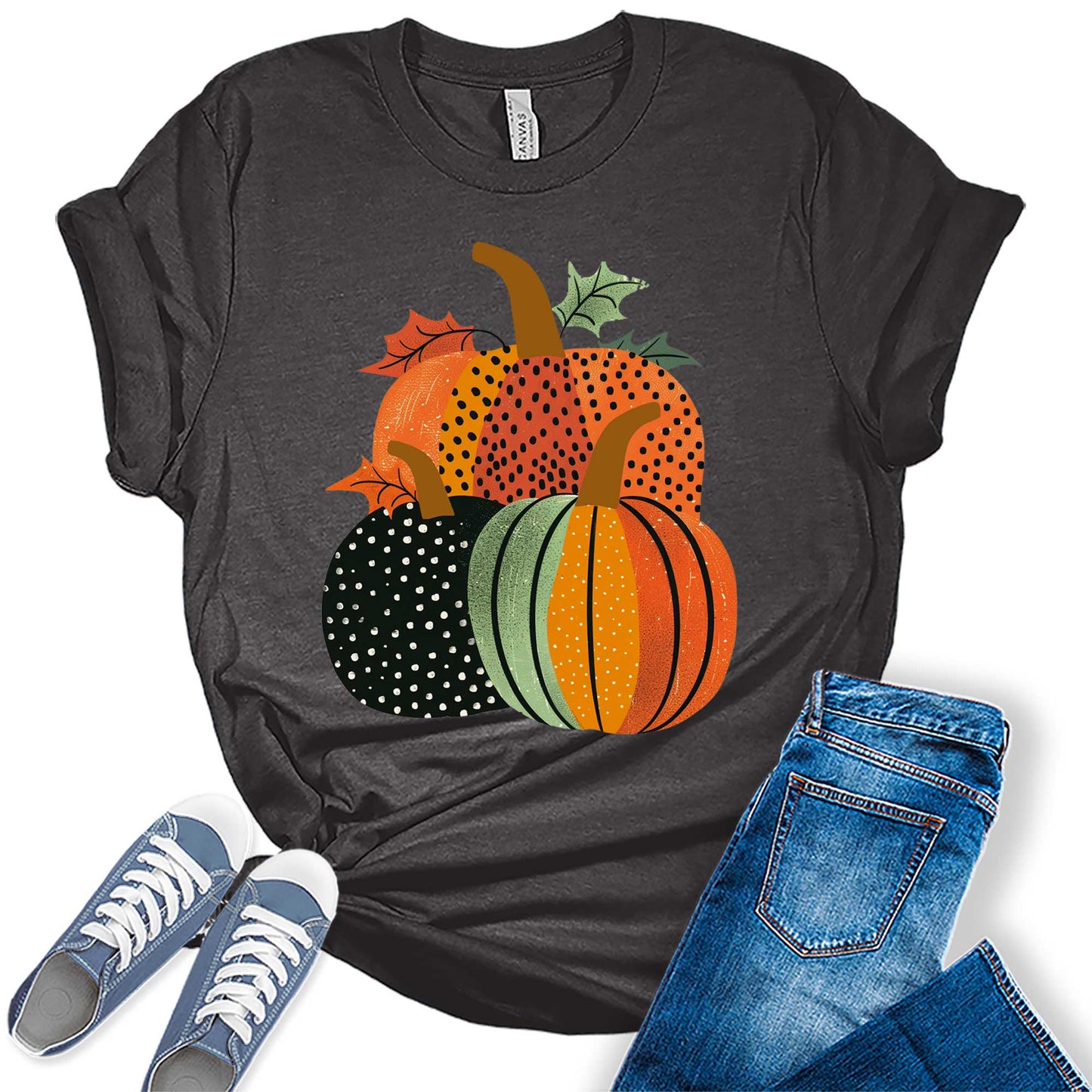 Autumn Pumpkin Thanksgiving Shirt Cute Graphic Tees For Women