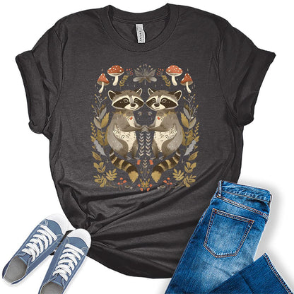 Womens Raccoon Shirt Cottagecore Clothing Cute Short Sleeve Bella Graphic Tees Plus Size Summer Tops