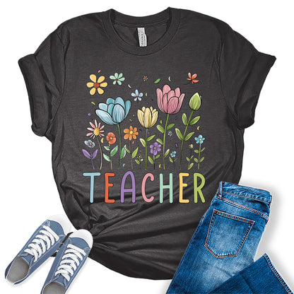 Beautiful Teacher Floral Graphic Tees for Women