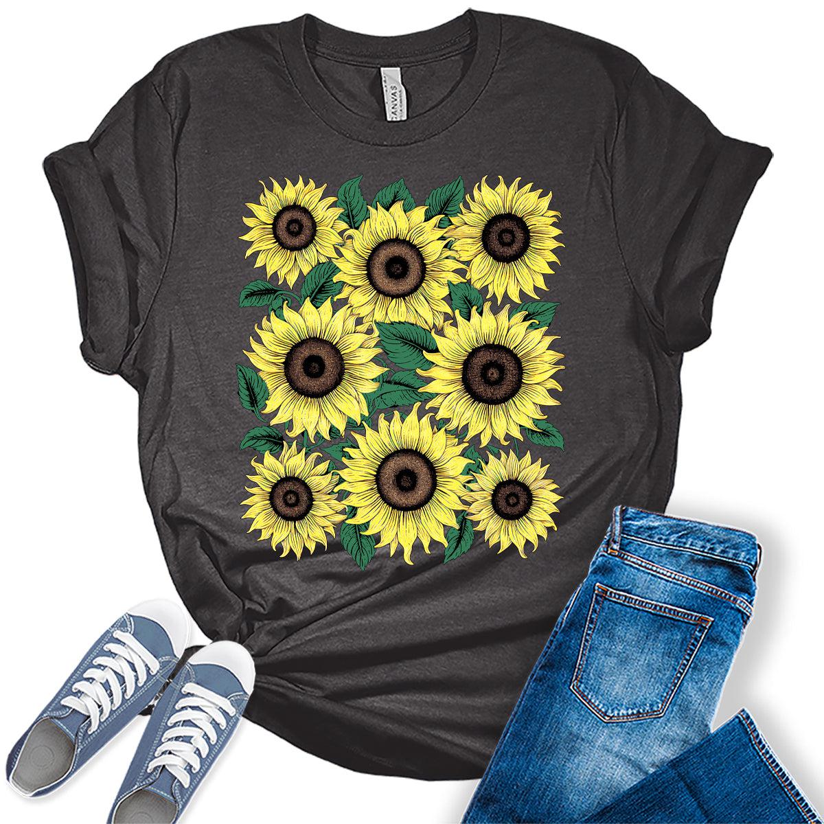 Womens Sunflower Shirt Boho Tops Vintage Trendy Oversized Graphic Tees