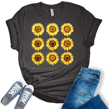 Sunflower Shirts Vintage Floral Graphic Tees Casual Bella Plus Sized Summer Women's Tops