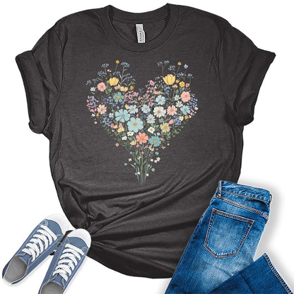 Womens Floral Shirts Wildflower Vintage Graphic Tees Spring T Shirts Bella Plus Size Summer Tops