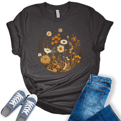 Women's Summer Shirts Trendy Boho Graphic Tees Cute Vintage Cottagecore Bella T Shirts Plus Size Floral Tops