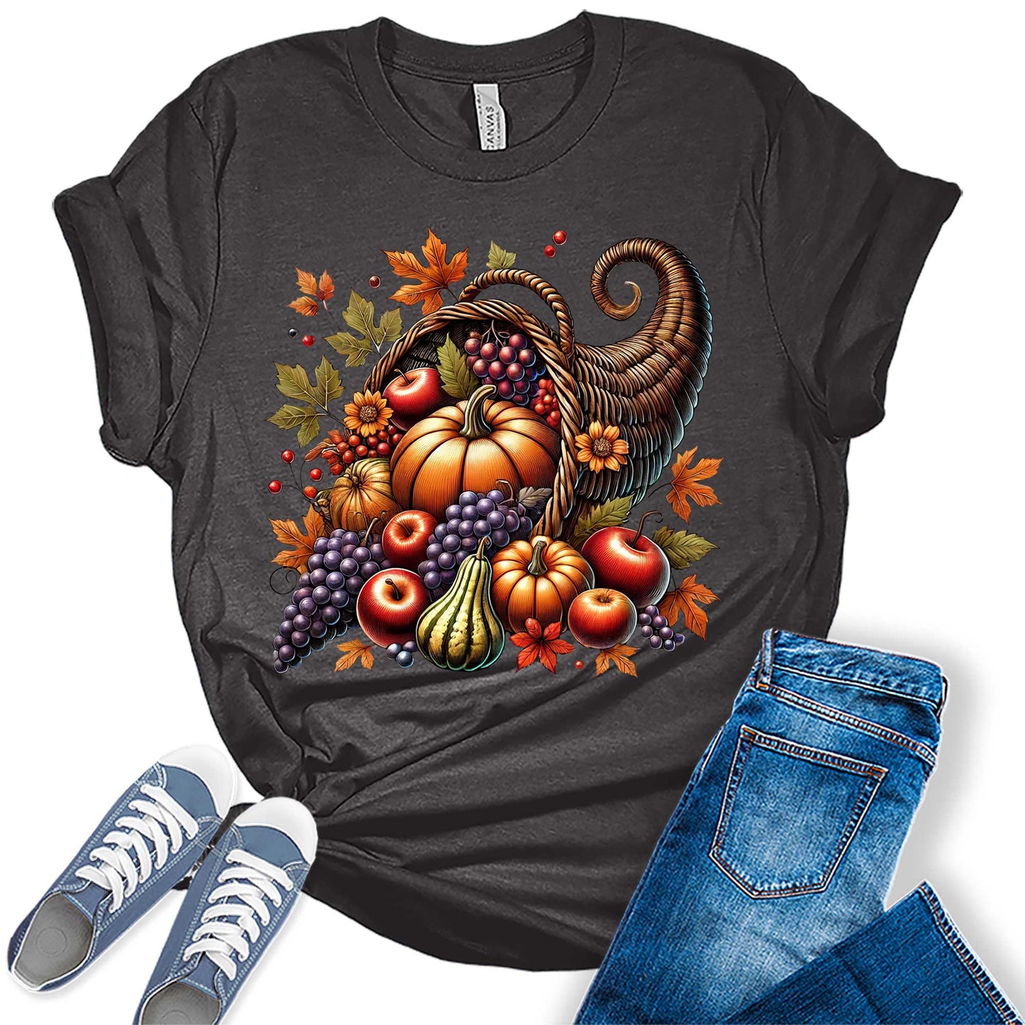 Cornucopia Fall Thanksgiving Graphic Tees For Women