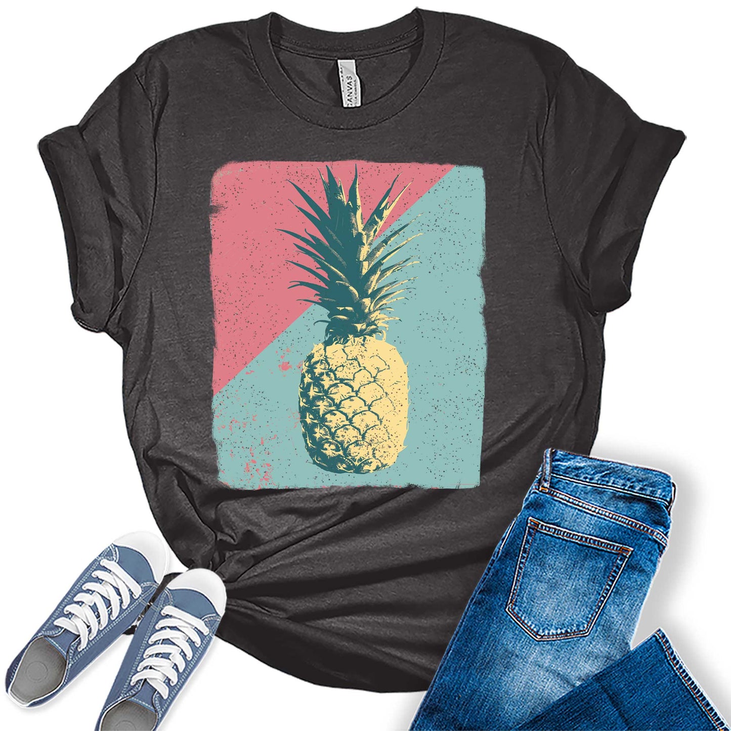 Summer Tropical Pineapple Graphic Tees For Women