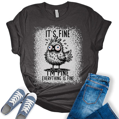 It's Fine Funny Shirt Chicken Graphic Tees For Women