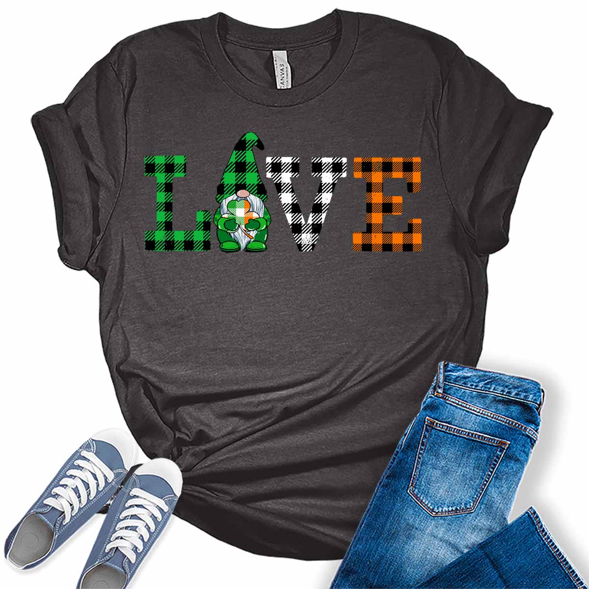 Love Plaid Gnome Funny St. Paddys Shirt For Women