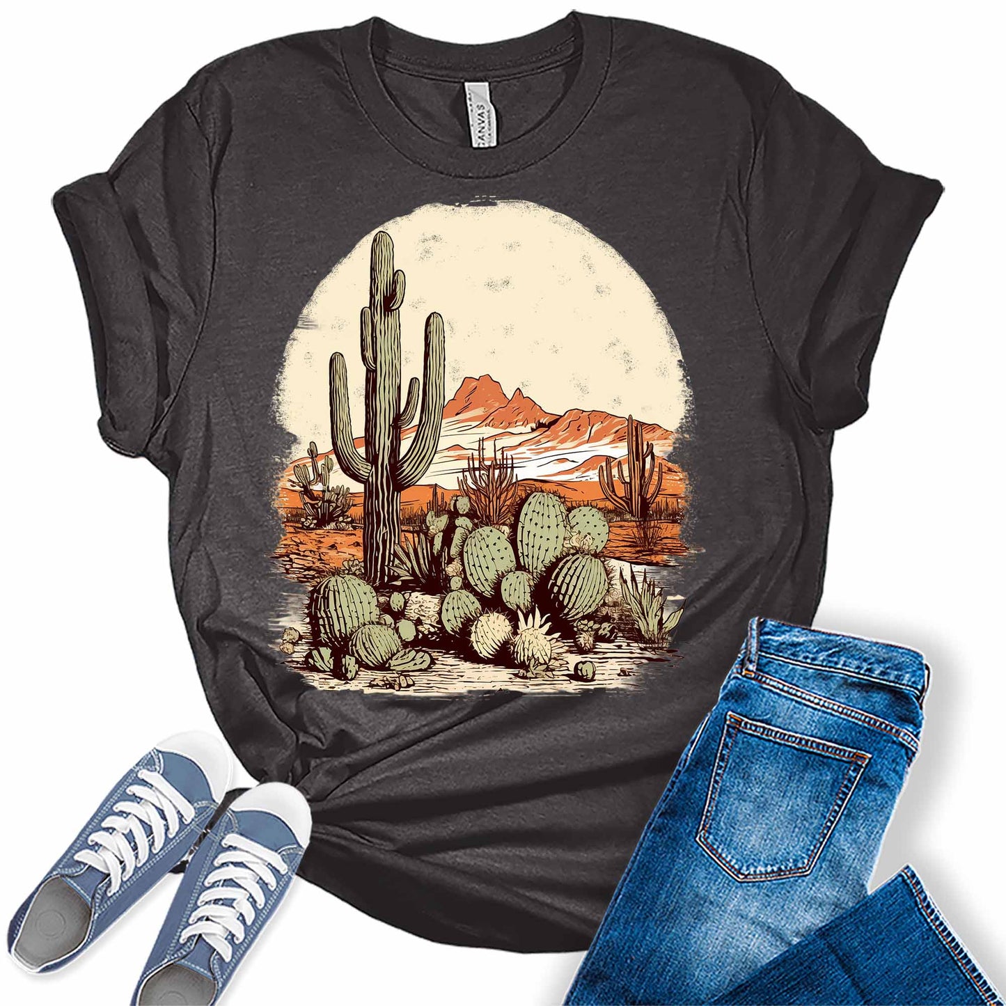 Country Concert Tops for Women Desert Cactus Western T Shirts Plus Size Summer Graphic Tees