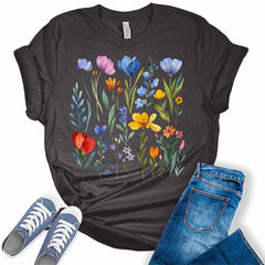 Floral Shirt Boho Tops Vintage Cottagecore Plus Size Graphic Tees for Women