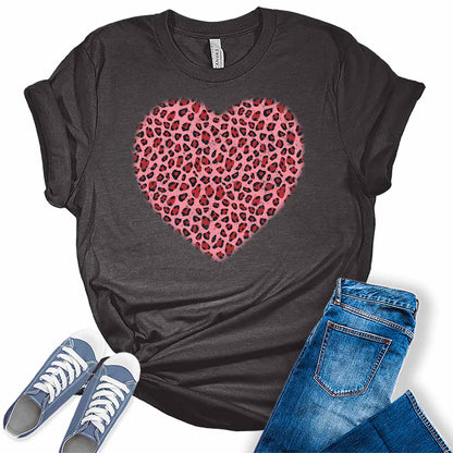 Leopard Heart T Shirts Valentines Shirts for Women Bella Graphic Tees