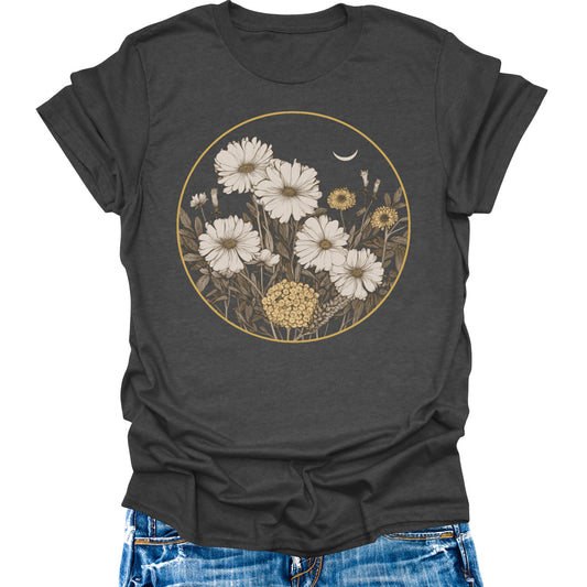 Women's Boho Wildflower Shirt Vintage Floral Botanical Graphic Tees Short Sleeve Tops