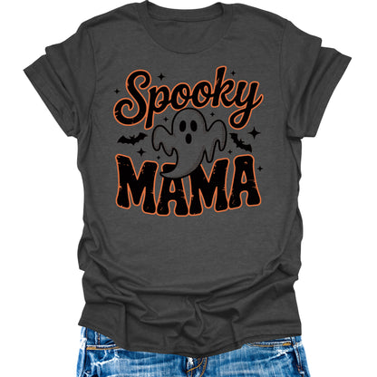 Spooky Mama T-Shirt Halloween Ghost Shirts Women's Fall Cute Graphic Tees
