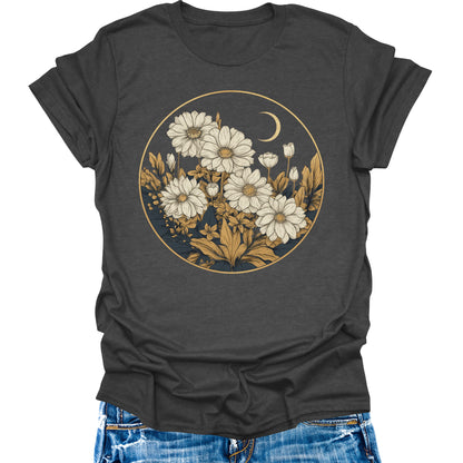 Women's Vintage Floral T Shirt Boho Wildflower Graphic Tees Girls Short Sleeve Casual Tops