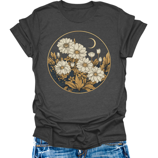 Women's Vintage Floral T Shirt Boho Wildflower Graphic Tees Girls Short Sleeve Casual Tops