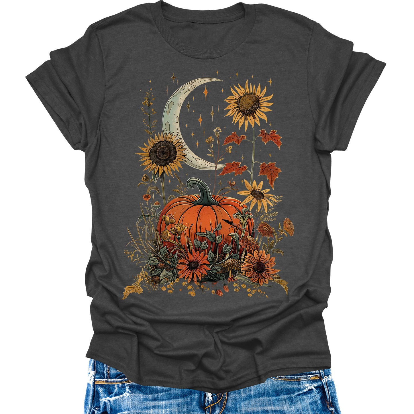 Fall Pumpkin Sunflower Shirts Womens Cottagecore Casual Autumn Thanksgiving Graphic Tees Halloween Tops