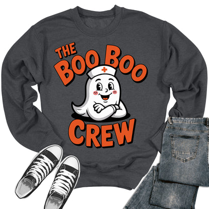 Boo Boo Crew Nurse Sweatshirt Halloween Ghost Retro Crewneck Sweater