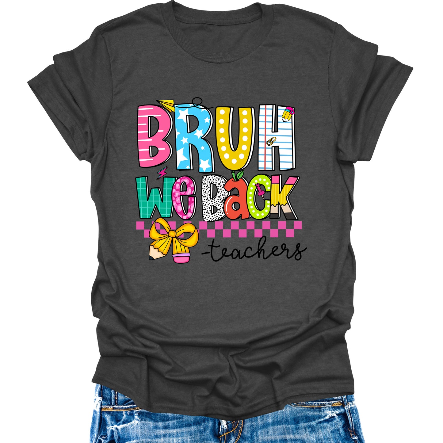 Bruh We Back T-Shirt Teacher Shirts Back to School Cute Graphic Tee Short Sleeve Tops