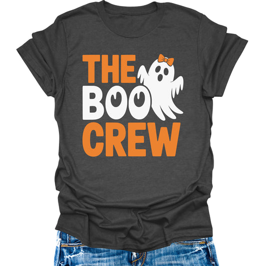 Boo Crew Shirt Halloween T-Shirts for Women Funny Ghost Squad Girls Graphic Tees