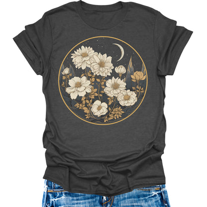 Womens Wildflower Shirt Vintage Graphic Tees Fall Short Sleeve T Shirts Casual Plus Size Tops
