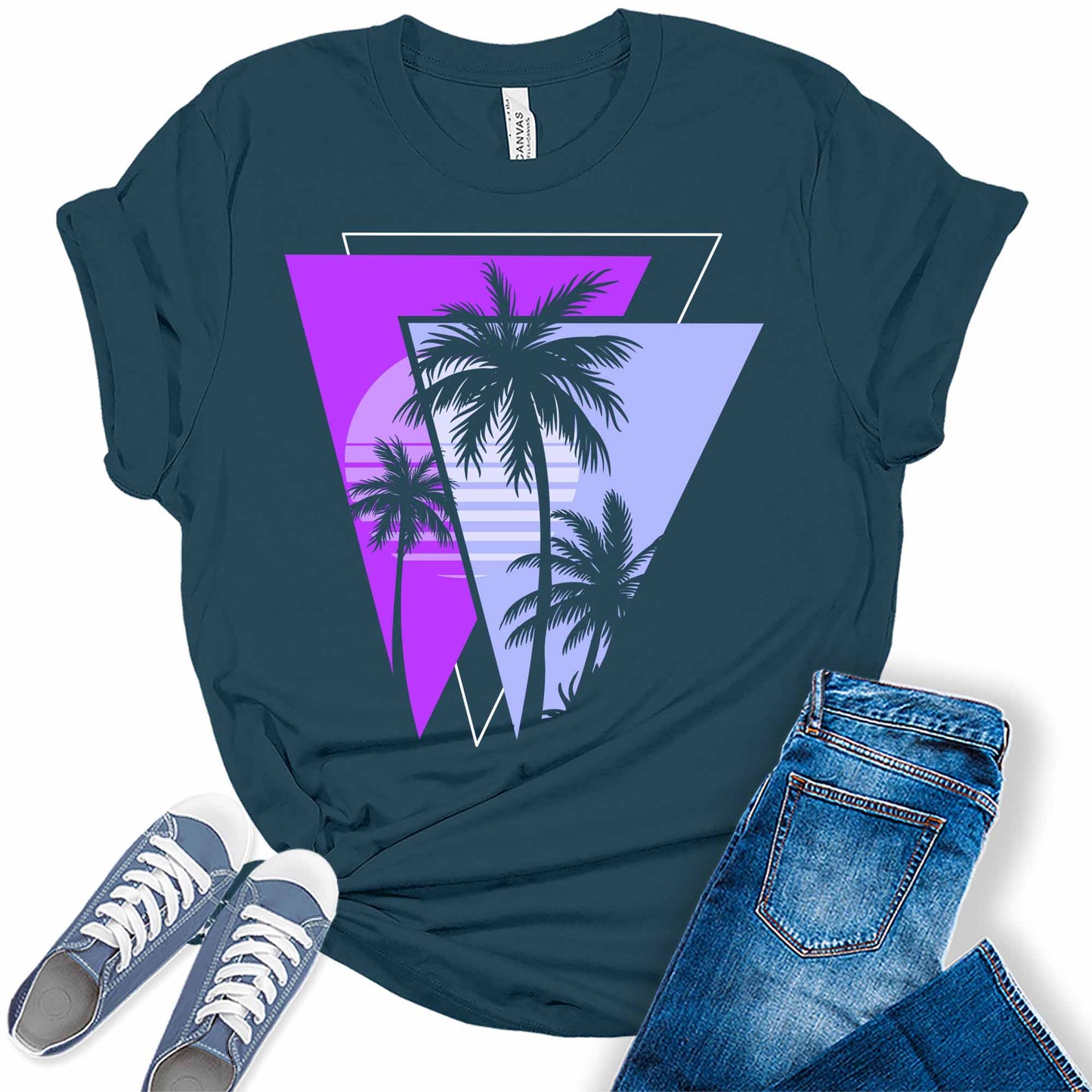 Palm Trees 80s Summer Vacation Beach Graphic Tees for Women