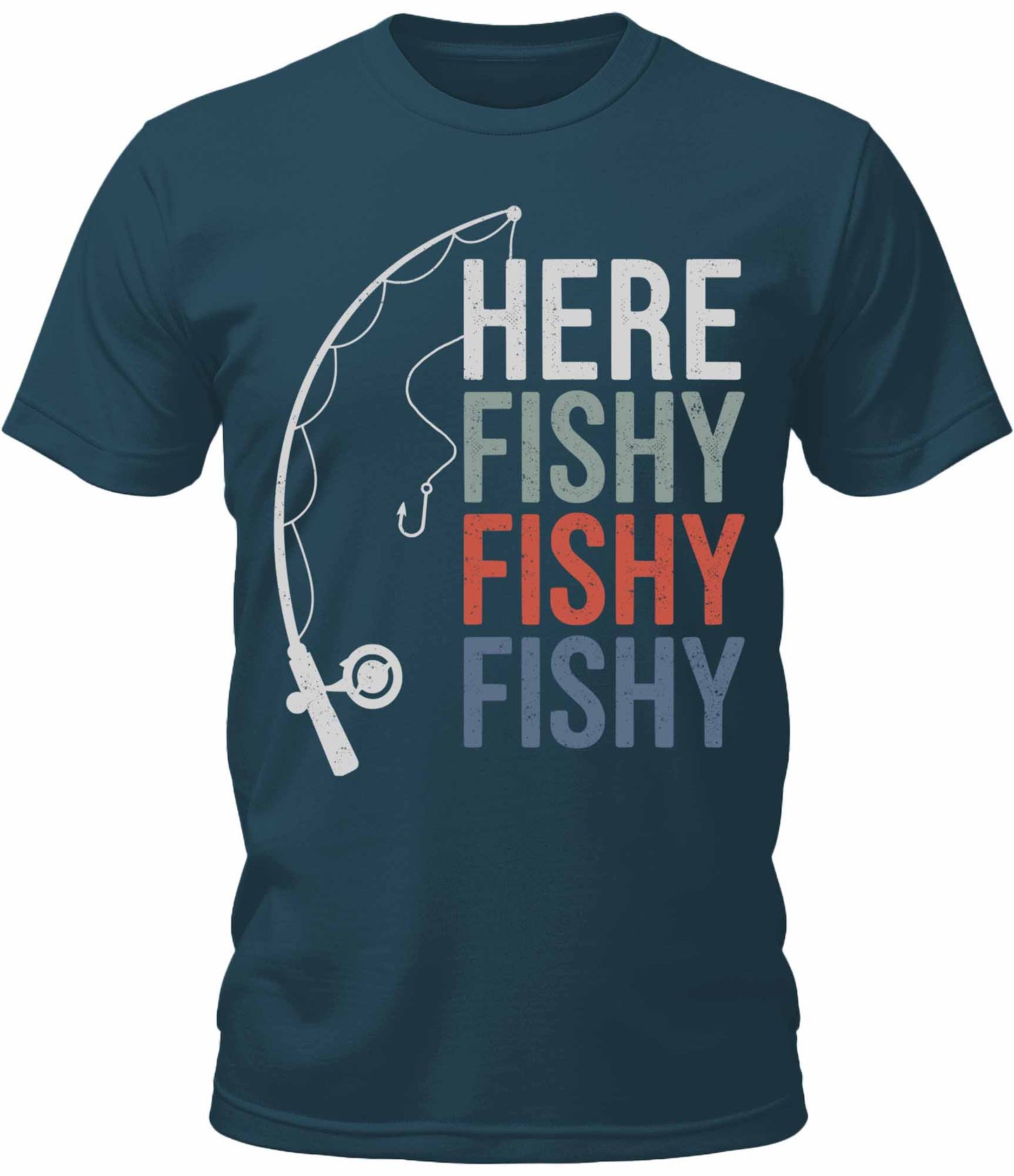 Men's Here Fishy Fishy Fishy Graphic Tee Cool Premium Fishing Tshirt