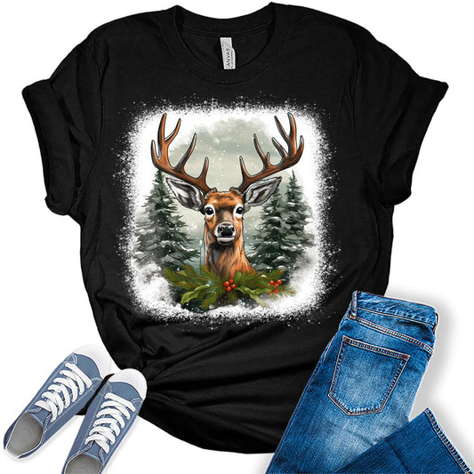 Reindeer Shirt Winter Christmas Tshirts for Women Plus Size Holiday Graphic Tees