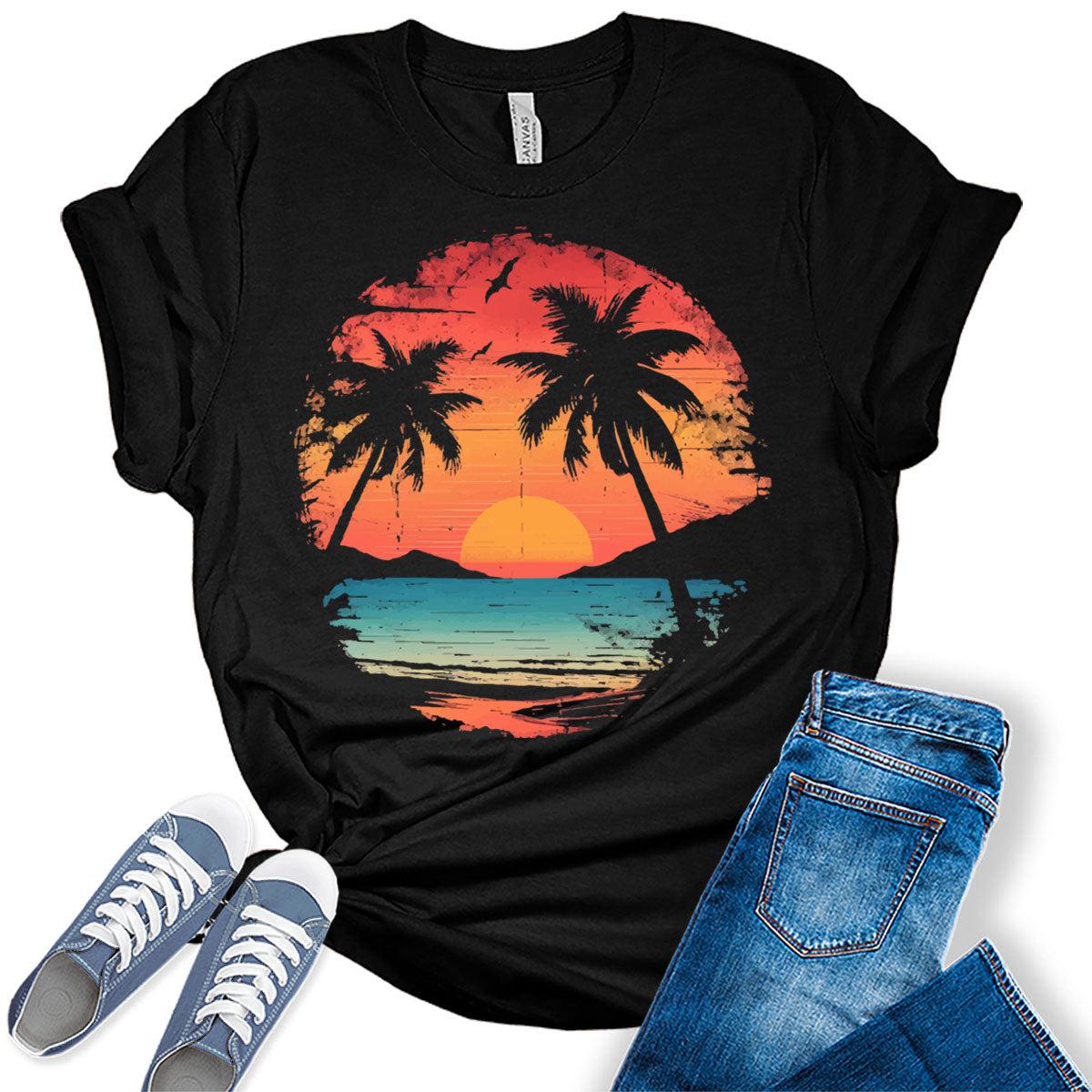Sunshine Palm Tree Shirt for Women Summer Beach Graphic Tees